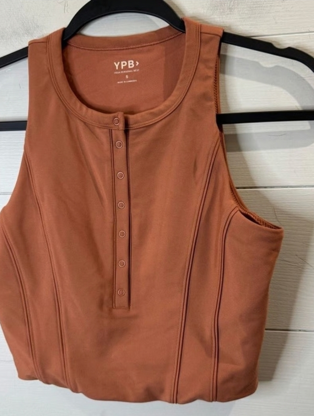 Rust Henley Crop Tank Top - Women